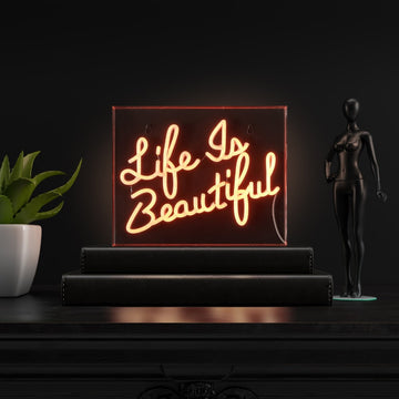 Life is Beautiful Contemporary Glam Acrylic Box USB Operated LED Neon Light - JONATHAN Y